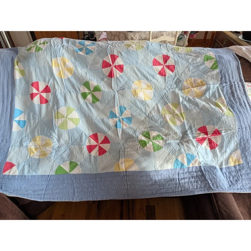 Beach Ball Handmade Quilt Featuring a Curved Piecing Pattern 65 X 71 Twin Child